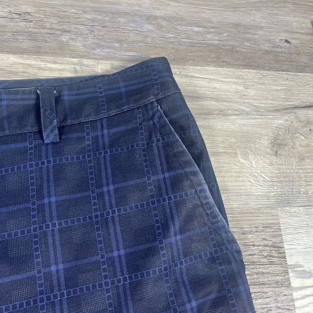 Adidas Shorts Mens 40 Blue Plaid Chino Flat Front Bermuda Golf Logo‎